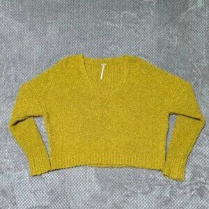 Free People Finders Keepers V-Neck Yellow Green Women XS Oversized Sweater
